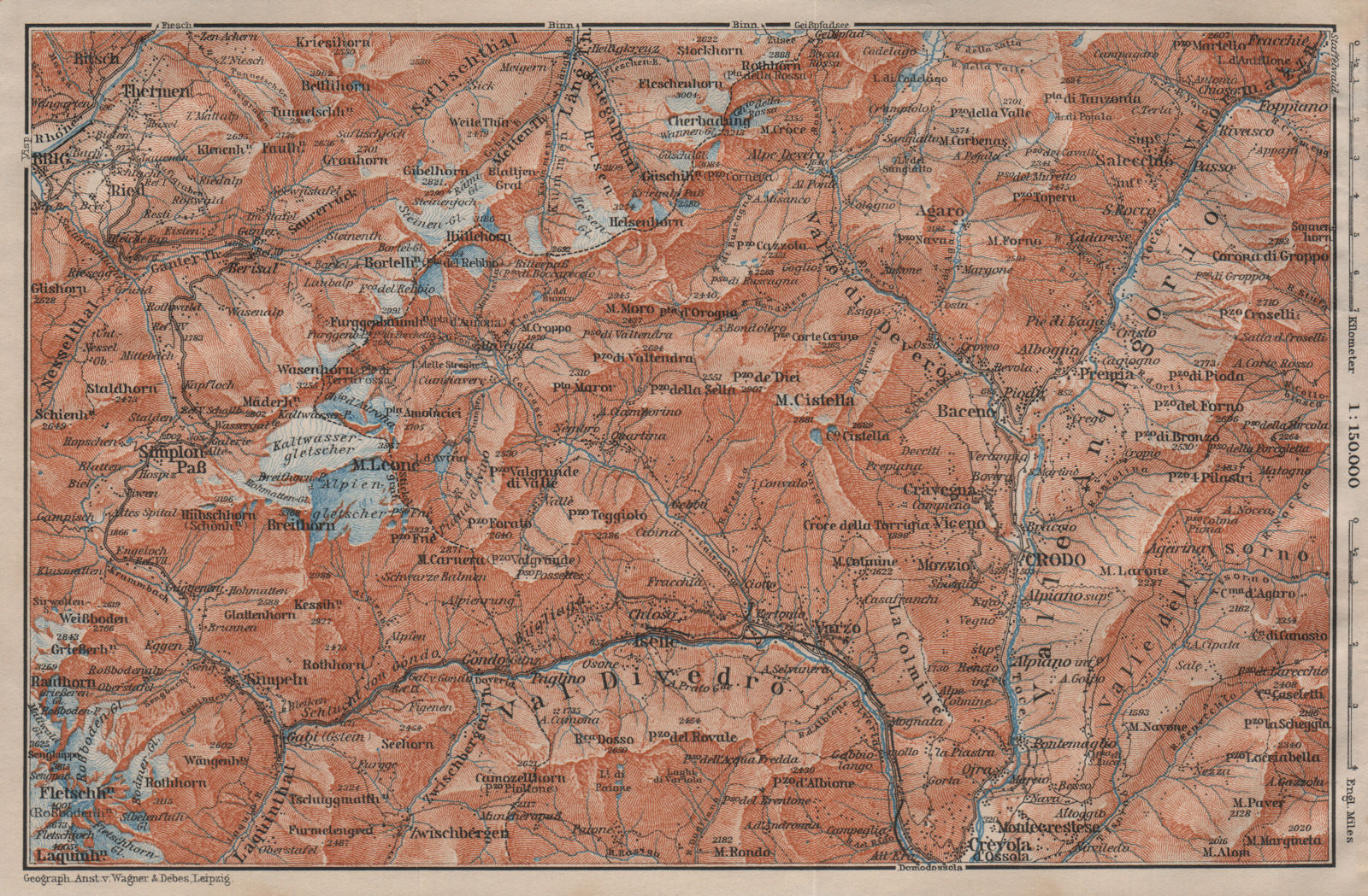 SIMPLON PASS & VAL ANTIGORIO. Thermen Val Divedro Crodo Agaro Topo-map 1911